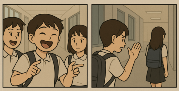 중학생들이 장난치는 상황을 표현한 일러스트