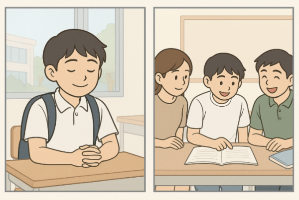 잘못을 깨닫고 반성문을 쓰는 아이의 일러스트